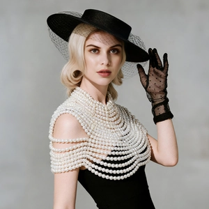 Exquisite multi-layer white pearl body chain and shoulder necklace for elegant formal wear