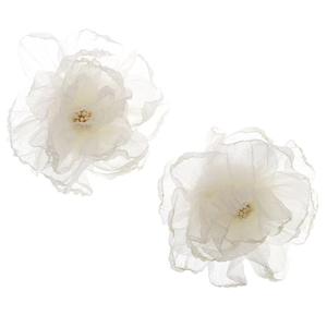 Paire élégante de pinces à cheveux fleurs en tulle blanc avec perles pour vacances à la mer