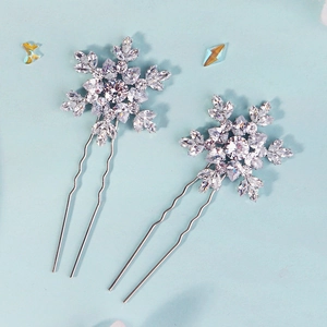 Sparkling snowflake U-shaped hair pins with crystals for bridal wedding hairstyles
