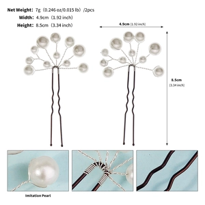 Detailed size specifications of pearl hair pins with precise width and height measurements