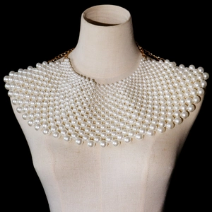 Luxury Imitation Artificial Pearl Mesh Cape Necklace Alloy Metal Beaded Collar Shawl For Wedding Party Qipao Elegant Women Jewelry
