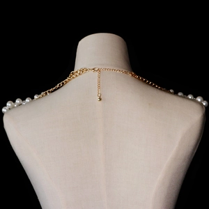 Elegant gold-tone mesh pearl shoulder chain necklace with adjustable lobster clasp