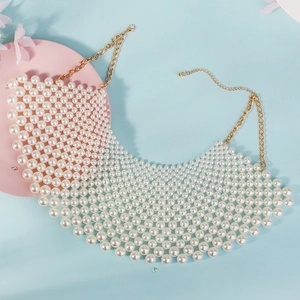 Exaggerated mesh pearl collar necklace handcrafted for elegant evening dresses