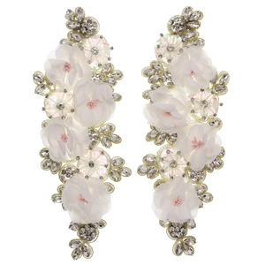 Elegant pair of handmade 3D floral appliques with pink crystals for bridal gowns
