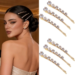 Elegant Heart Zirconia Hair Clips For Women Gold Plated Luxury Sparkling Crystal Bobby Pins Wedding Party Hair Jewelry