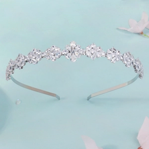 Serre-tête fleur en zircon argenté étincelant avec cristaux pour coiffure de mariée