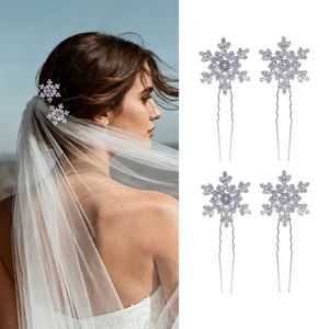 Elegant Zirconia Snowflake U-Shaped Hair Stick For Women Silver Alloy Bridal Bun Pin Wedding Hair Jewelry Accessory