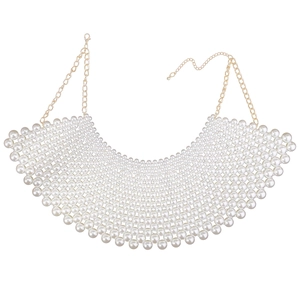 Elegant multi-layer pearl mesh shoulder necklace with adjustable gold chain and clasp