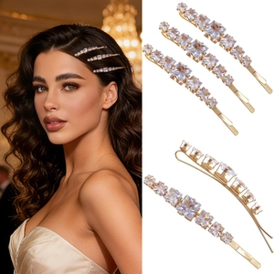 Square Zirconia Gold Plated Hair Clips Elegant Soldered Brass Barrettes For Women Evening Banquet Party Fashion Hair Pins Jewelry