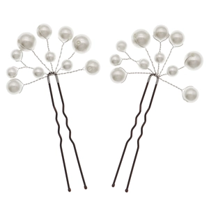 Handmade pearl U-shaped hair pin set with white beads for bridal hair styling