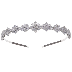 Serre-tête floral argenté avec cristaux de zircon étincelants pour mariages et fêtes