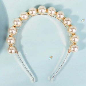 Retro handmade pearl headband with gold wire and sparkling rhinestone crystal accents
