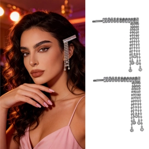 Luxury Copper Alloy Zirconia Rhinestone Tassel Hair Clips For Women Silver Long Dangle Fringe Bobby Pin Wedding Party Hair Jewelry