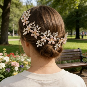 Handmade Rose Gold Alloy Floral Bridal Hair Comb With Rhinestone Artificial Pearl Wedding Hair Vine For Women Party Hair Jewelry