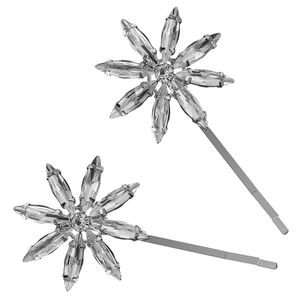 Sparkling crystal flower hair clips set in silver finish for elegant women hairstyles