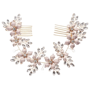 Handmade gold flower and leaf bridal hair comb with crystals for wedding hairstyles