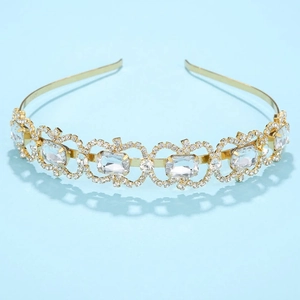Serre-tête de mariée doré élégant avec couronne géométrique en cristal pour mariage