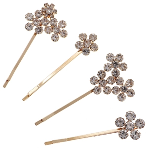 Set de 4 horquillas de flores con diamantes de imitación brillantes en acabado dorado