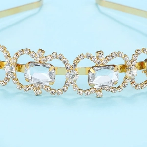 Serre-tête couronne doré avec strass et cristaux rectangulaires pour coiffure de mariée