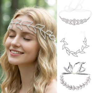Lussuosa Fascia da Sposa in Lega con Strass a Foglia Con Nastro Elegante Vite per Capelli a Fiore Per Matrimonio Donna