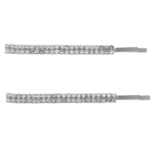 Set de clips para el cabello minimalistas con cristales plateados y doble fila de strass