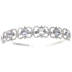 Serre-tête de mariée en argent avec grands cristaux rectangulaires et strass brillants