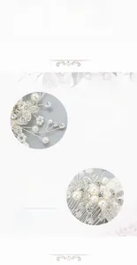 Detailed macro view of bridal hair comb featuring ivory pearls and Czech rhinestones