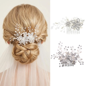 Elegant Bridal Hair Comb Alloy Floral Rhinestone Faux Artificial Pearl Vintage Wedding Headpiece Women Party Hair Styling Accessory