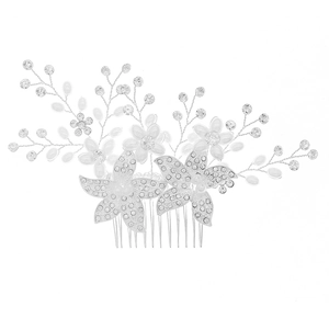 Peigne à cheveux de mariée avec fleurs en alliage, strass étincelants et perles nacrées