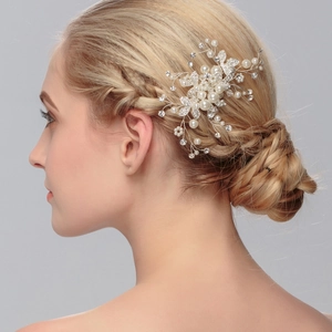 Handmade Bridal Hair Comb Silver Alloy Artificial Pearl Rhinestone Flower Headpiece For Wedding Party Women Elegant Hair Accessories