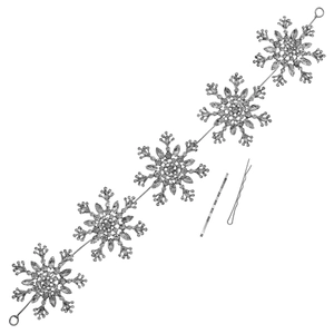 Sparkling bridal snowflake headband set with rhinestones and silver hairpins on white background