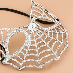 Spider web masquerade mask with silver rhinestones for bridal party or prom
