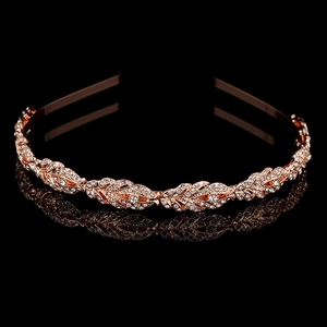 Cerchietto da sposa in oro rosa con motivo a foglie e strass brillanti per matrimoni