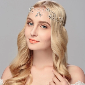 Vigne de Cheveux de Mariée Faite Main avec Künstliche Perles et Strass Argent Feuille Cristal Bandeau pour Mariée Demoiselle d'Honneur Bijoux