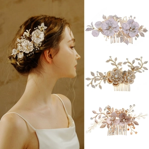 Peigne à Cheveux Mariée Fait à la Main Alliage Fleur Strass Künstliche Perle Coiffe Rétro Accessoires de Cheveux de Mariage Femme