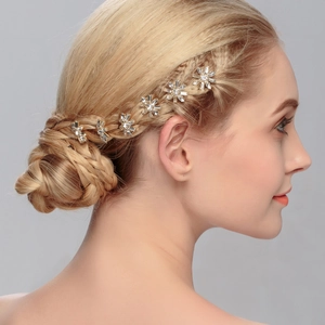 Elegant Flower Crystal Hair Sticks For Women Alloy Gold Bridal Hair Pins Rhinestone Decorative Headwear For Wedding Party Banquet