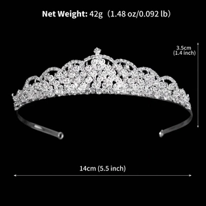 Détails du diadème de mariée argenté avec dimensions de 3,5 cm de haut et 14 cm