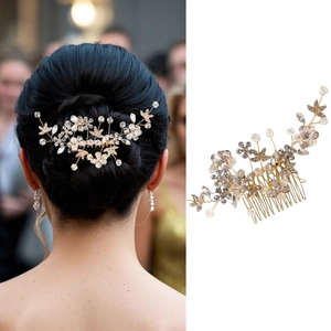 Peigne à Cheveux de Mariée Fait Main en Alliage Cristal Strass Fleur Feuille Coiffe pour Mariage Fête Femme Accessoires Cheveux