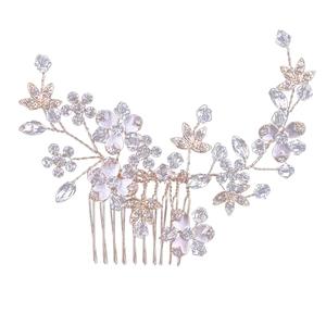 Peigne à cheveux de mariée fait main avec perles de cristal et fleurs en métal pour mariage