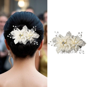 Peigne à Cheveux Mariée Élégant Fleur en Tissu Fait Main Strass Fausse Künstliche Perle Accessoires de Mariage Pour Femmes Banquet Coiffe