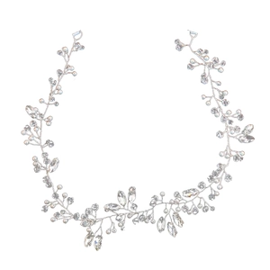 Serre-tête de mariée fait main avec strass étincelants et perles blanches sur fil d'argent