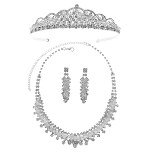 Parure de bijoux de mariée de luxe avec tiare en cristal, collier en V et boucles