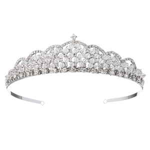 Exquisite silver crystal bridal crown tiara with handmade rhinestones for party and wedding