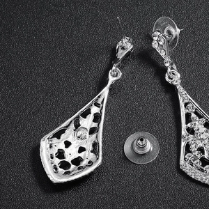 Elegant silver teardrop rhinestone drop earrings for bridal and wedding occasions