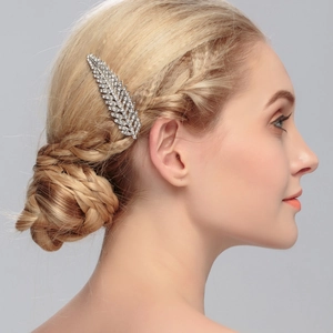 Bridal Alloy Rhinestone Flower Hair Comb Vintage Leaf Artificial Pearl Wedding Hair Accessories For Party Banquet Women Headpiece