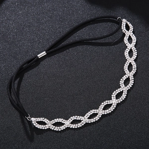 Bandeau de mariée étincelant avec doubles strass argentés et élastique noir souple