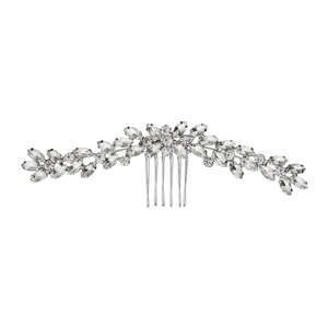 Elegante pettine per capelli da sposa in argento con strass scintillanti e fiori