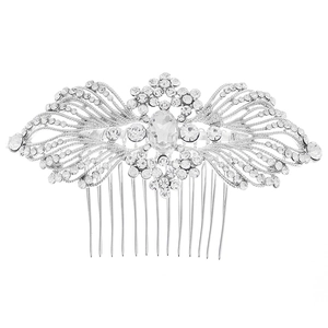 Elegant bridal hair comb with silver alloy base and crystal rhinestones for weddings