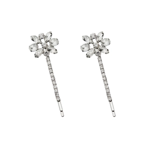 Sparkling crystal flower hair clips with silver alloy base for women and kids