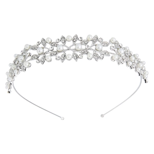 Bridal Headband Tiara Silver Alloy Leaf Vine Design With Faux Artificial Pearl Rhinestone Elegant Wedding Party Hair Accessories